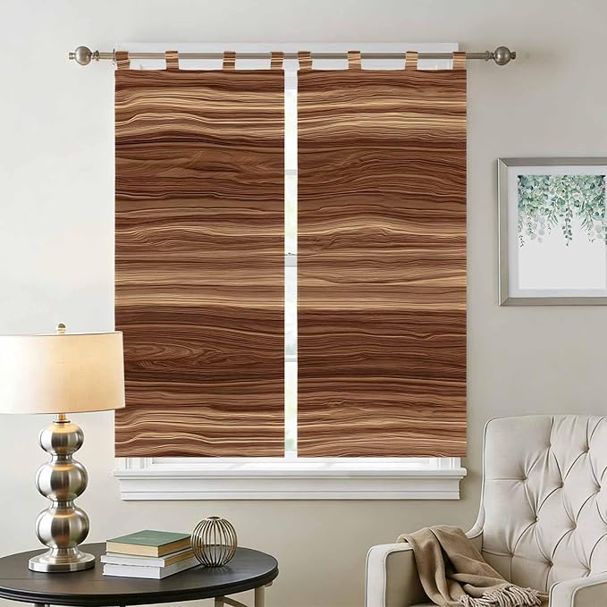 Brown Western Bathroom Curtains 63 Inch Length, Window Curtains Tab Top - Image 2