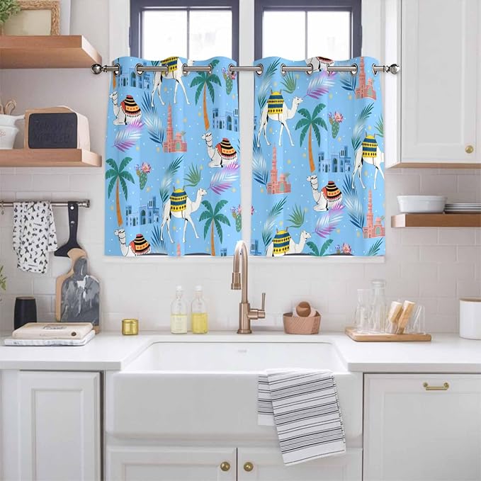 2 Panel Kitchen Cafe Curtains, Desert Landscape Sunlight Filtering Nature Air - Image 2