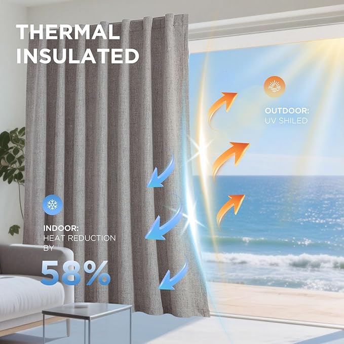 Joydeco Linen Blackout Curtains for Bedroom - 100% Light Blocking 1 Panels, Linen Drapes 100" W x 84" L, Thermal Insulated Room Darkening Curtains for Living Room, Rod Pocket & Back Tabs
