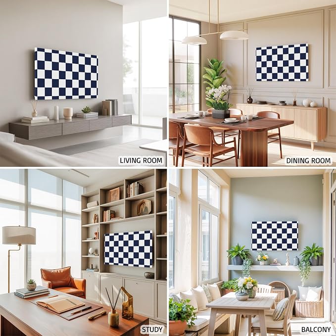 Navy Blue White Checker Indoor TV Cover, Elastic TV Screen Protector Buffalo - Image 6