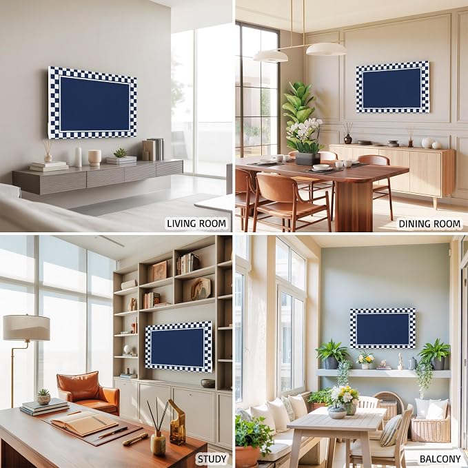 Abstract Navy Blue Check Indoor TV Cover, Elastic TV Screen Protector Modern - Image 5