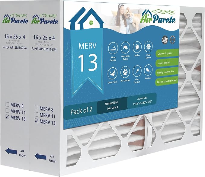 16x25x4 HIGH CAPACITY Furnace Filter | AirPurete AP- 3M16254 | Actual Size 15 by AirPurete