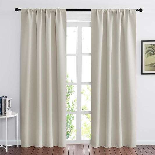 RYB HOME Curtains for Bedroom Living Room 72 inches Long, Thermal Insulated Privacy Rod Pocket Drapes for Nursery Office Home Theater, Width 42 by Length 72, Natural, 2 Panels