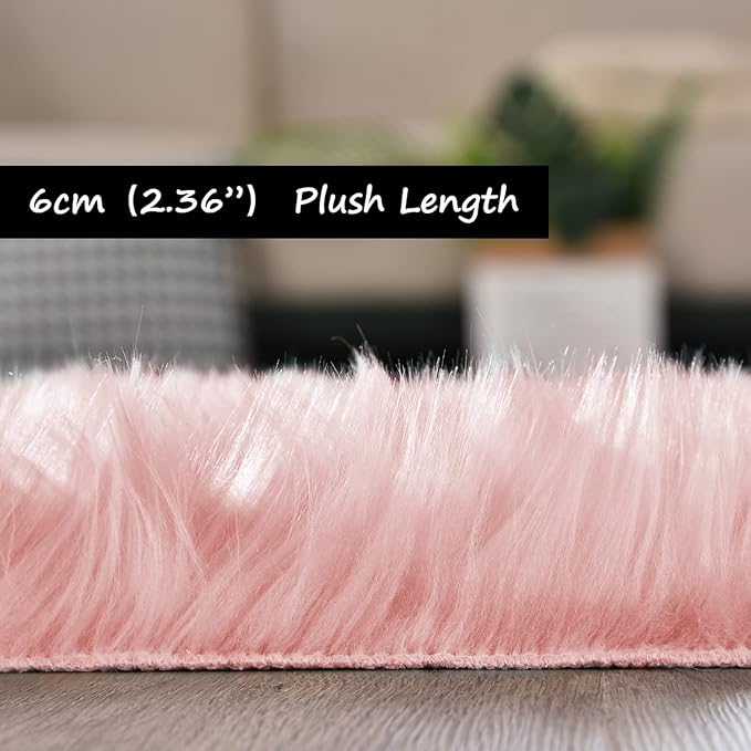 Goolela Pink Area Rug 8x10 Fluffy Fuzzy Furry Rug for Girls Bedroom Faux Sheepskin Fur Soft Plush Shaggy Rectangle