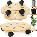 2 Pack 12" Plant Caddy with Wheels, Heavy Duty Wooden Rolling Plant Stands with by YIMITEE