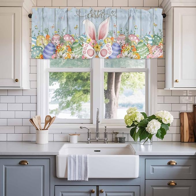 Easter Curtain Valances for Windows, Kitchen Valance Window Treatment, Spring - Image 2