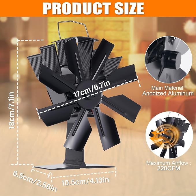 COMBIUBIU 8 Blade Wood Stove Fan, Heat Powered Fireplace Fan - Image 2
