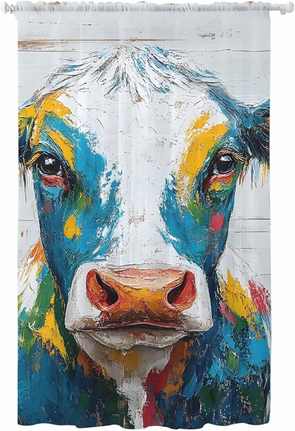 Sheer Curtains 84 Inches Long, Rustic Cow Semi Sheer Curtains Light Filtering by Unknown
