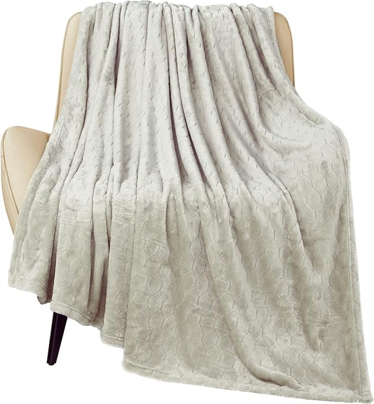 TOONOW Fleece Blanket Textured Fuzzy Plush Throw Blanket Twin Size 60" x 80", Super Soft Fluffy Bed Blanket Geometric Pattern Comfy Microfiber Flannel Blankets for Couch, Bed, Sofa, Pumice Stone