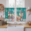 Spring Flowers Kitchen Curtains, Farmhouse Watercolor Teal Wood Grain Light by Unknown