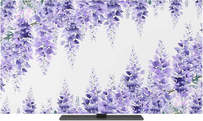 Watercolor Purple Vineflowers Leaves Indoor TV Cover, Elastic TV Screen by Unknown