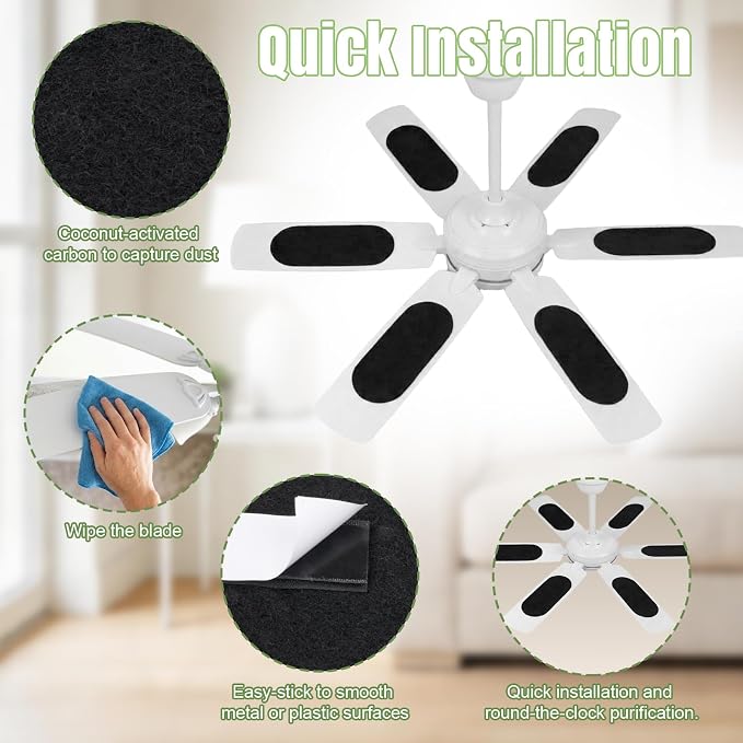 12 PCS Ceiling Fan Filters for Blades, Activated Carbon Ceiling Air Filters for - Image 3