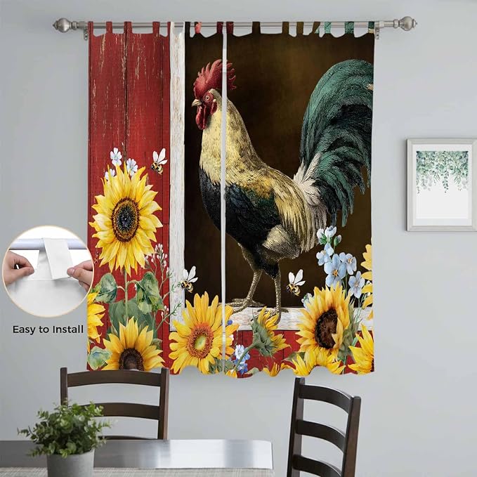 Chicken Sunflowers Living Room Curtains 84 Inch Length, Window Curtains Tab Top - Image 4