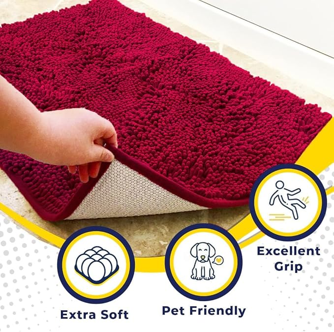 Muddy Mat® | Super Absorbent Door Mat Indoor, Microfiber Quick Dry Chenille Entryway Rug, Non-Slip Front Door Mat, Indoor Mats for Entryway, Machine Washable Pet Rug, Red 30"x19"