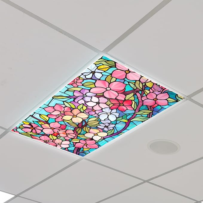 Glooglitter 4 Pcs Colorful Floral Fluorescent Light Covers 4 x 2 ft Stained - Image 3