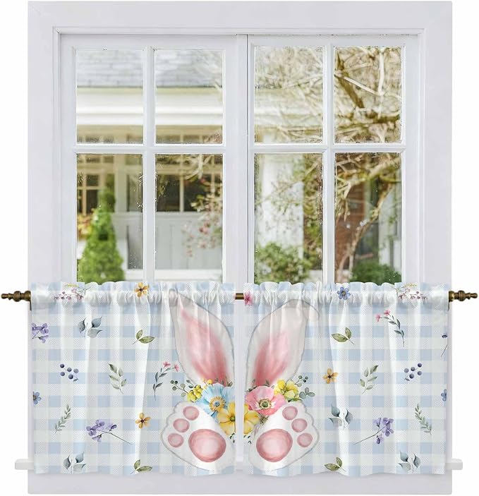 Easter Kitchen Tier Curtains 36 Inch Long 2 Panel Set, Rod Pocket Half Window - Image 2
