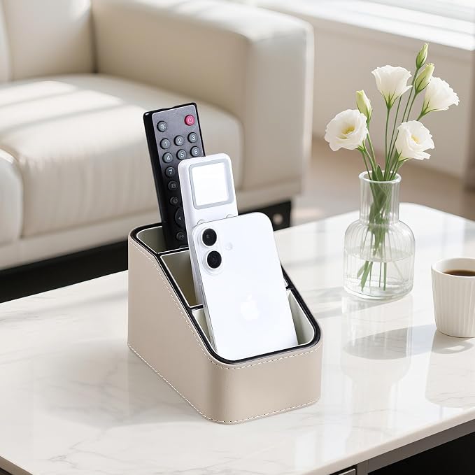 PU Leather Remote Control Holder, Small Desk Organizer Office Supply Bedside - Image 6