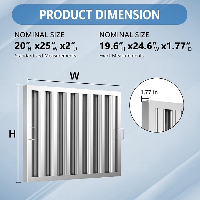 Stainless Steel Commercial Kitchen Hood Filter 24.5W x 19.5H Inch Range Hood - Image 2