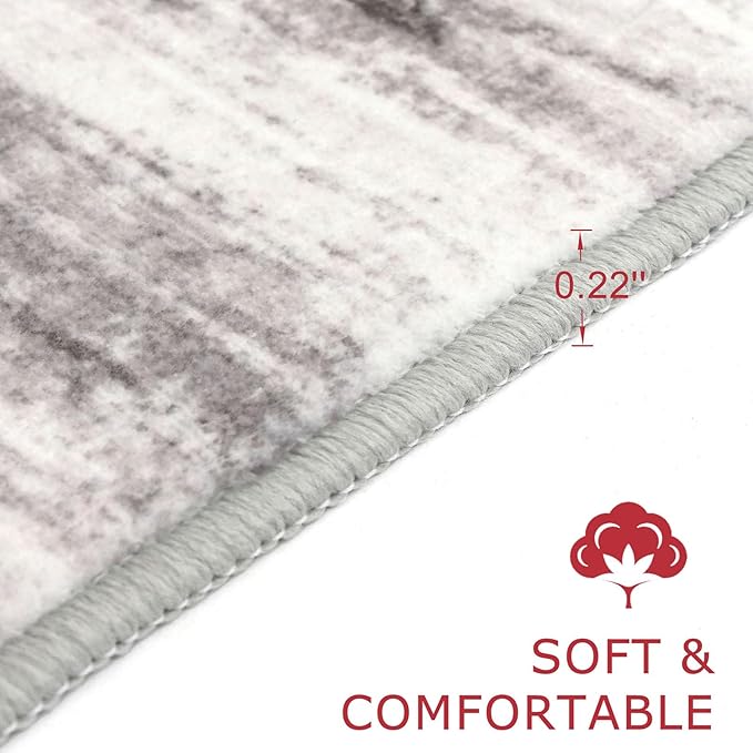KOZYFLY Modern Abstract Washable Rug Runner 2x8 Hallway Runner Rug Non-Slip Soft Kitchen Runner Rugs, Print Grey/Light Beige/Brown Striped Carpet Runner for Entryway Bathroom