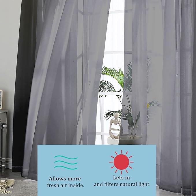 OWENIE Black Sheer Curtains, Sheer Curtains 84 inch Length 2 Panels Set, Rod Pocket Voile Fimly Sheer Drapes for Living Room/Bedroom, 2pcs, Each 42" W x 84" L, Black