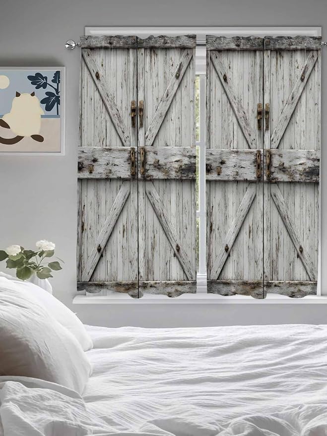 Vintage Gate Bedroom Curtains 63 Inches length, Farmhouse Wooden Grain Shabby - Image 5