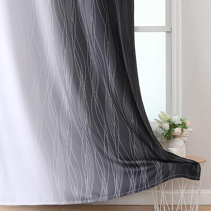 Estelar Textiler Ombre Greyish White and Black Blackout Curtains & Drapes 63 Inch Length 2 Panels for Bedroom, Thermal Insulated Full Light Blocking Grommet Blackout Drapes for Kids Room, 42Wx63L
