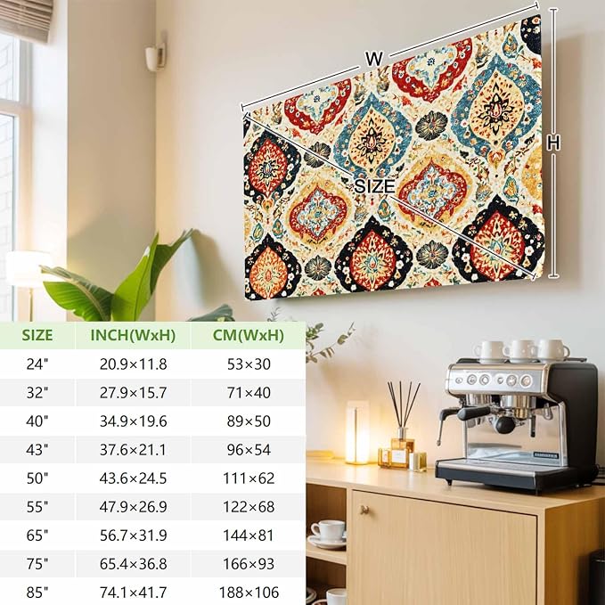 Retro Boho Moroccan Geometric Indoor TV Cover, Elastic TV Screen Protector - Image 4