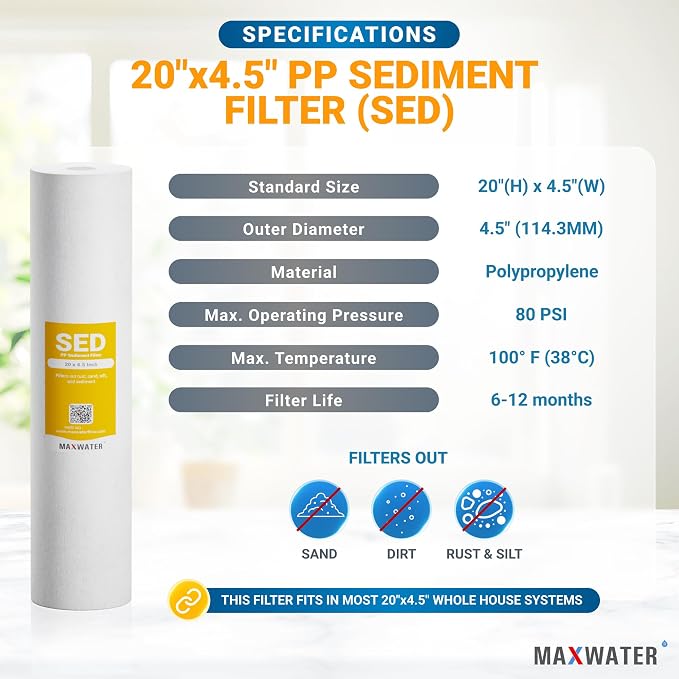 Max Water 10 Micron 20 x 4.5 Sediment Filter 20 inch Whole House BB Water - Image 2