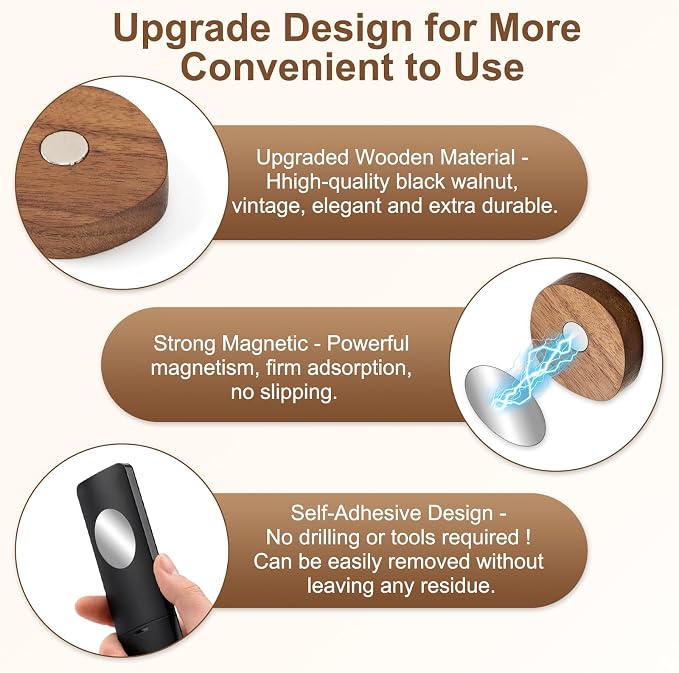 3 Pack Remote Control Holder, Upgraded Wood Magnetic Remote Control Wall Mount - Image 4