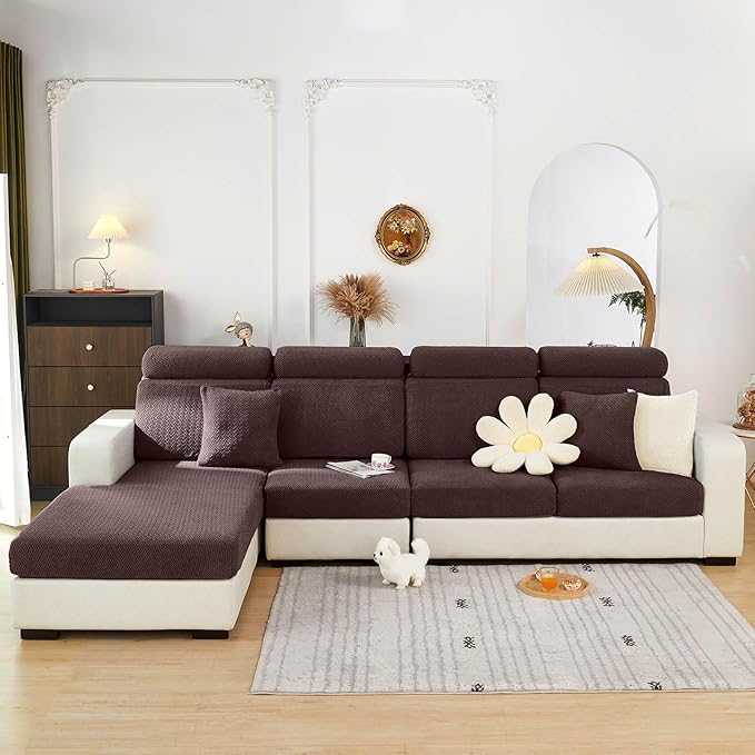 Sofa Covers Couch Covers for Sofa Pet Friendly Couch Cushion Covers Universal Sofa Covers Washable Stretch Slipcovers for Sectional Sofa (Texture Brown, Back Cover L)