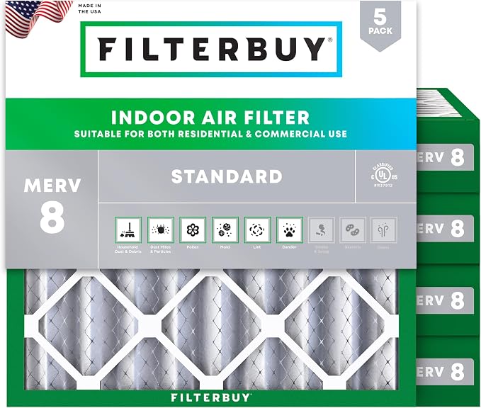 Filterbuy 24x24x4 Air Filter MERV 8 Essential Dust & Allergy Defense, by Filterbuy