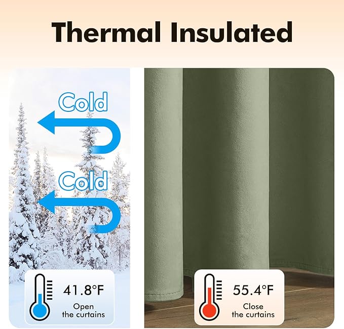 MIULEE Sage Green Elegant Grommet Curtains Polyester Thermal Insulated Soundproof Room Darkening Velvet Curtains/Drapes for Classical Living Room Bedroom Decor 52 x 90 Inch Set of 2
