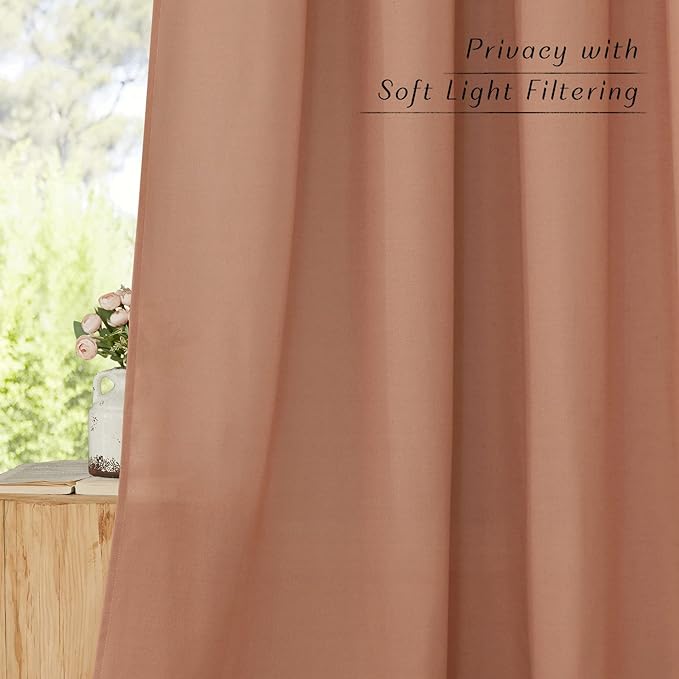NICETOWN Linen 78 inch Curtains for Kitchen Window, Grommet Thick Flax Linen Terracotta Small Window Treatments Privacy Assured with Light Filtering for Cafe/Kids Room, W68 x L78, 2 Panels