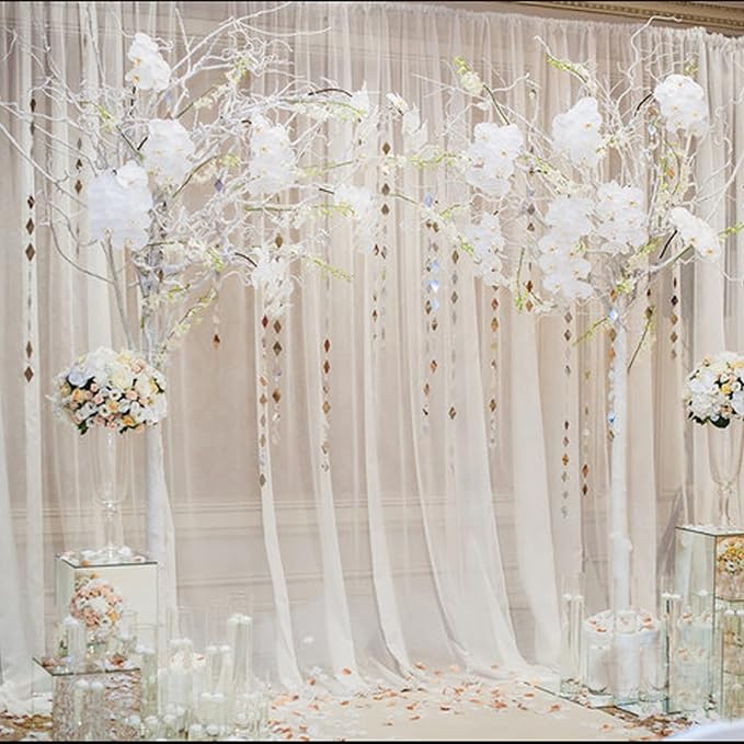 Chyhomenyc Ivory Sheer Scarf Valances for Windows 216 Inch Extra Long, Window Scarf Drapes Rod Pocket Backdrop for Wedding Arch Draping/Party/Canopy Bed/Living Room, 2PC, 18 Feet Length