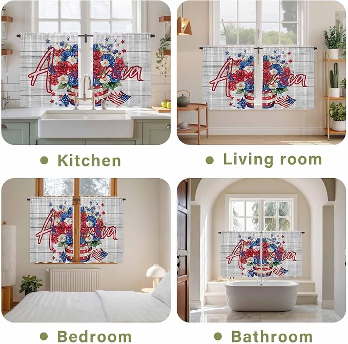 Independence Day Kitchen Curtains 45 Inch Long 2 Panel Set, Rod Pocket Window - Image 8