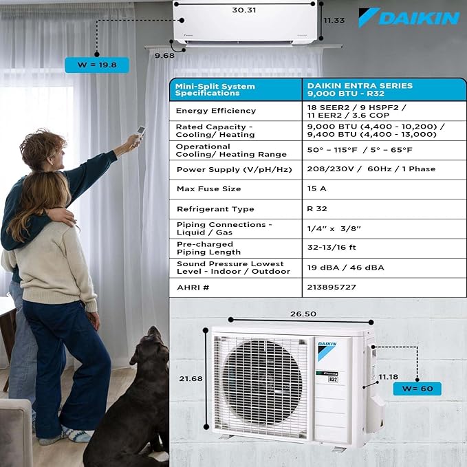 Daikin 9, 000 BTU 18 SEER2 Entra R32 Series Ductless Mini Split Heat Pump - Image 4