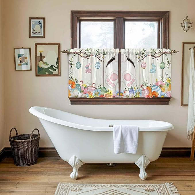 Easter Kitchen Tier Curtains 36 Inch Long 2 Panel Set, Rod Pocket Half Window - Image 5
