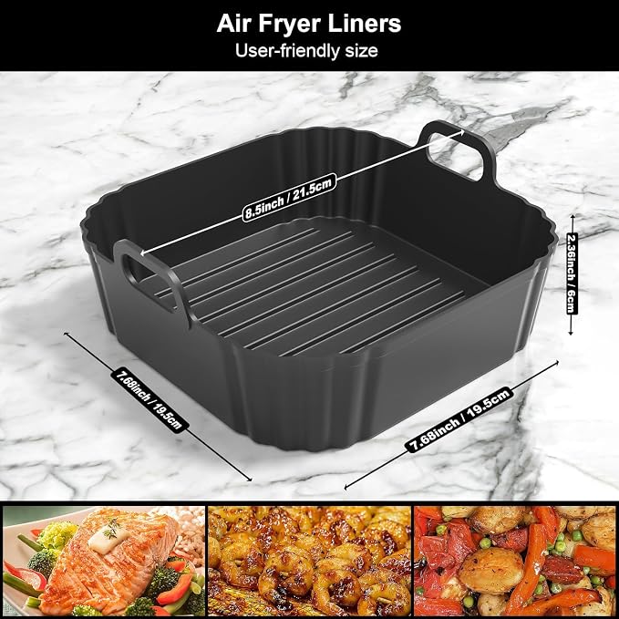 Square Silicone Air Fryer Liners 2 Pack, 8.5 Inch Reusable Air Fryer Liners - Image 2