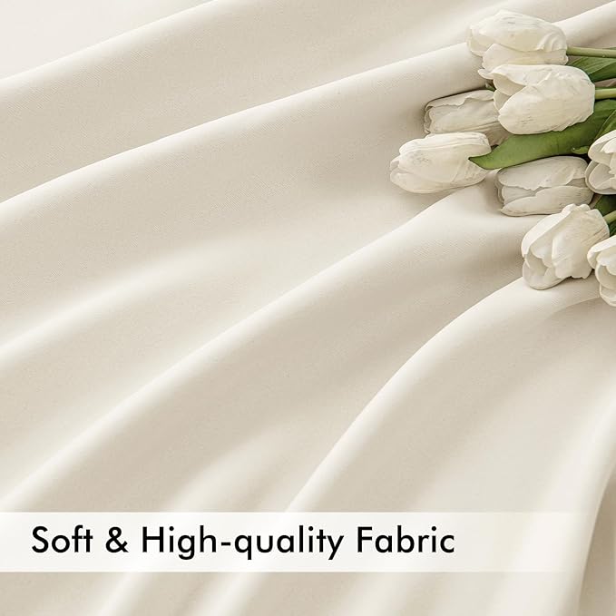 MIULEE Beige White Back Tab Blackout Curtains 90 Inches Long 2 Panels Set for Living Room Bedroom Privacy, Rod Pocket/Pinch Pleat Thermal Insulated Room Darkening Pleated Light Blocking Drapes