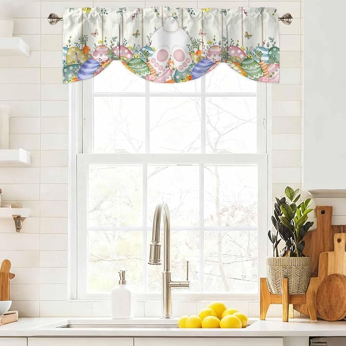 Easter Tie Up Valance Curtains for Windows, Kitchen Curtains Window Shades - Image 9