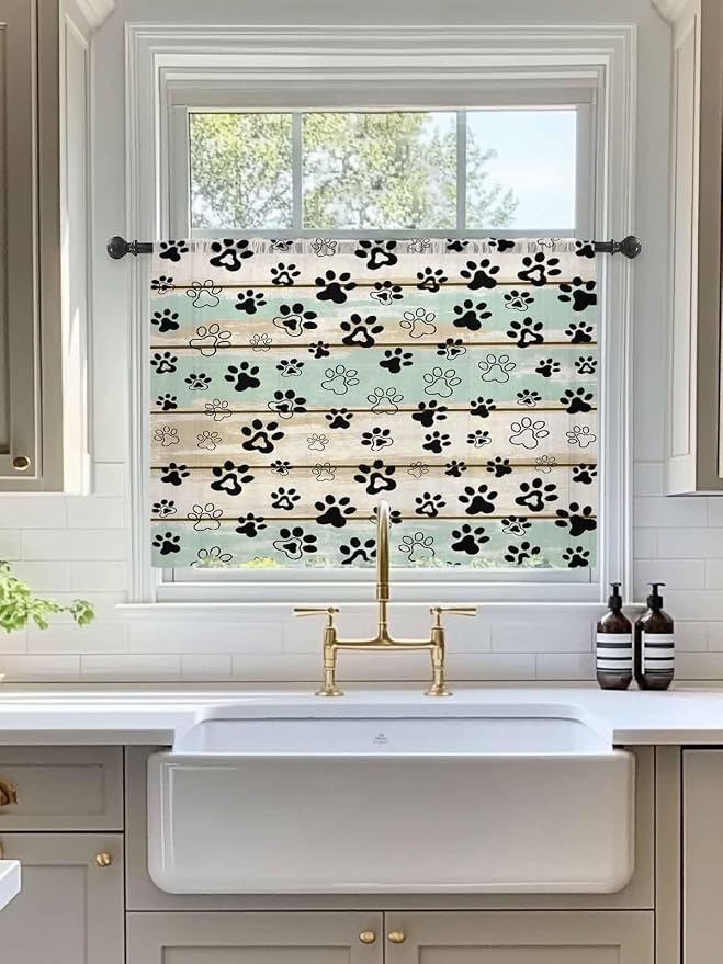 Sheer Curtains 45 Inch Length, Sage Green Beige Farmhouse Semi Sheer Curtains - Image 3
