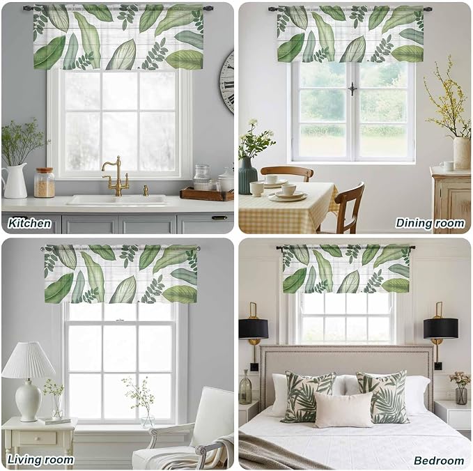 Summer Palm Leaf Sheer Valance Curtains - Image 9
