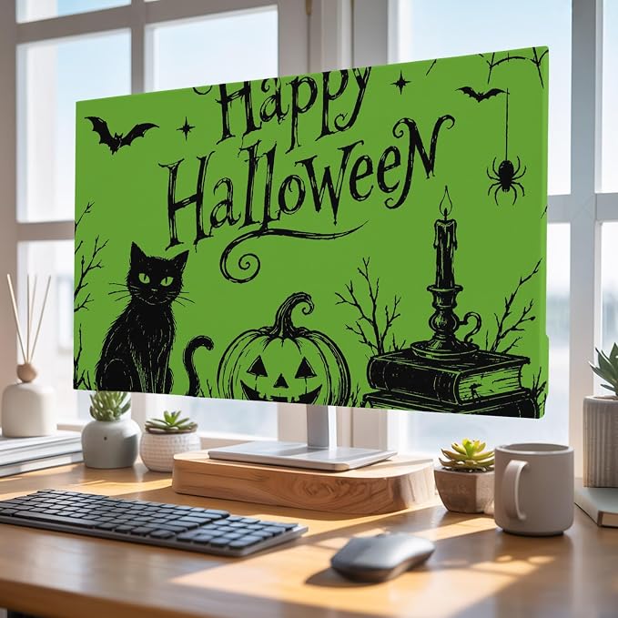 Happy Halloween Black Cat Pumpkin Indoor TV Cover, Elastic TV Screen Protector by Unknown