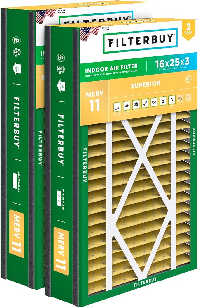 Filterbuy 16x25x3 Air Filter MERV 11 Superior Pet & Allergy Defense, by Filterbuy