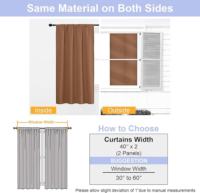 Simplebrand Ava Sun Baked Blackout Curtains for Bedroom 84 Inch Length 2 Panels Set, Solid Thermal Insulated Privacy Living Room Window Treatment Curtains Blackout Drapes, W40 x L84 Inch, Sun Baked