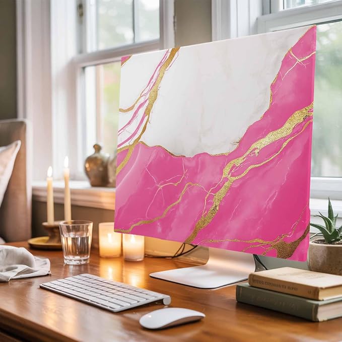 Elastic Indoor TV Cover 40" Dust Protector, Nature Marble Crack Yellow Lines - Image 8
