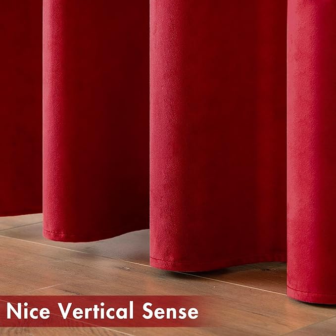 MIULEE Christmas Red Velvet Curtains Elegant Grommet Curtains Thermal Insulated Soundproof Room Darkening Curtains/Drapes for Classical Living Room Bedroom Decor 52 x 90 Inch Set of 2