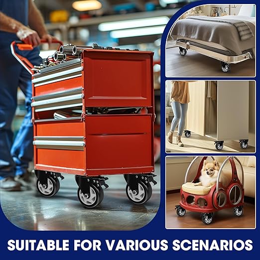 4" Heavy Duty Plate Casters, 1200 Lbs Dual Brake - Image 7