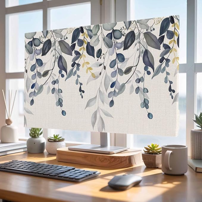 Gradient Blue Eucalyptus Leaf Indoor TV Cover, Elastic TV Screen Protector - Image 4