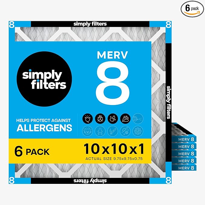 Simply 10x10x1 Air Filter, Merv 8, MPR 600, 6 Pack, Furnace Air Filter by SimplyFilters